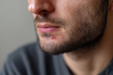 Obraz premium Macro detail of man's upper lip with cold sore
