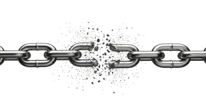 Broken metal chain link isolated on transparent background