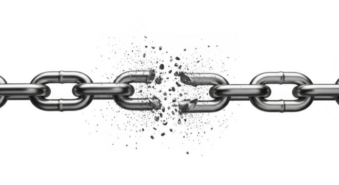 Broken metal chain link isolated on transparent background