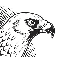 Bold black and white eagle head illustration with halftone dots
