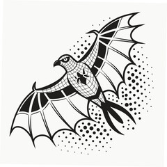 Stylized bird with spider web wings and spider emblem