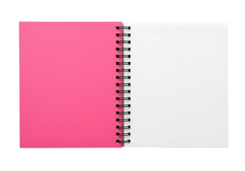 Vibrant pink and white open spiral notebook, perfect for creative brainstorming, journaling, or planning your next big idea with a modern, clean aesthetic