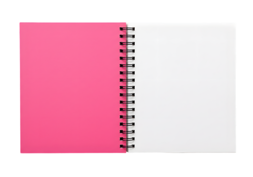 Vibrant pink and white open spiral notebook, perfect for creative brainstorming, journaling, or planning your next big idea with a modern, clean aesthetic
