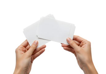 Two blank white tickets held in hands, perfect for event invitations, promotions, or custom designs, offering a clean canvas for your creative ideas and marketing campaigns.