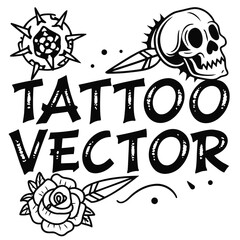 Classic tattoo design elements skull rose and spiky orb