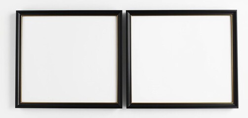Fototapeta premium Two black and white framed photographs on a clean white background, gallery, photography