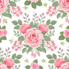Elegant seamless pattern with beautiful pink roses and floral elements for textile design background vector illustration