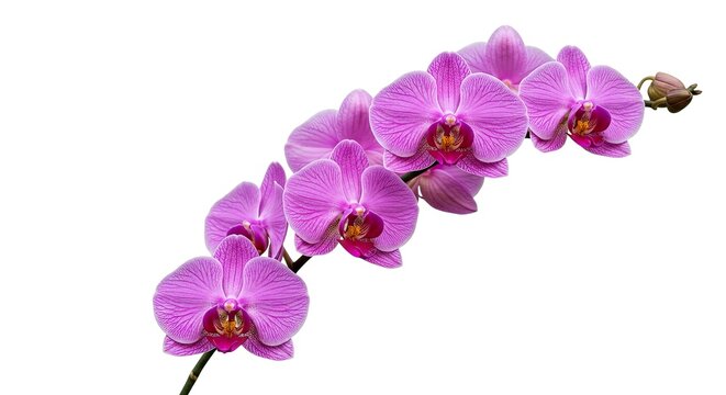 A branch of lavendercolored orchids in full bloom against a crisp white background - Powered by Adobe