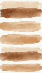 Naklejka premium Brown watercolor stripes on white background. Horizontal paint brush strokes in shades of brown. Abstract texture for design. Tribal inspired artistic template. Ethnic style banner with grunge effect.