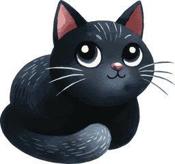 Vector watercolor adorable illustration of a halloween black cat	
