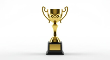 A gold trophy stands on a black base with a gold nameplate against a white background