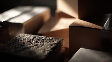 Cardboard boxes styled shadows packaging logistics artistic minimal storage modern composition design