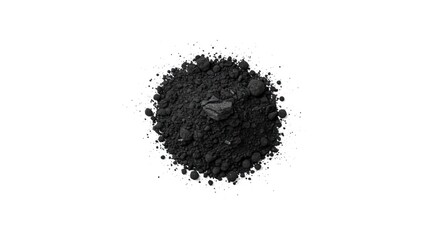A heap of black charcoal dust with small dark stones isolated on a white background