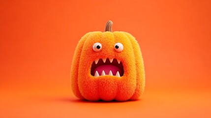 Ein kleiner, oranger und lustioger Halloween Pl&uuml;sch K&uuml;rbis.