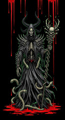 Grim Reaper Illustration Dark Fantasy Concept Art for T shirts and Posters