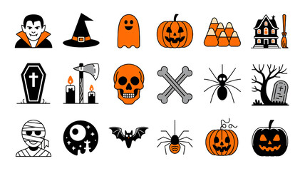 Fototapeta premium Spooky Halloween icons set for your creative holiday designs