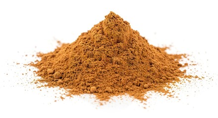 A pile of brown powder against a plain white background