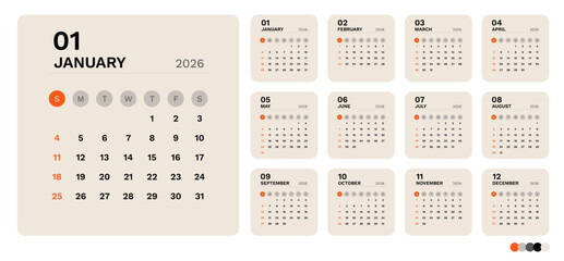 Modern Minimalist 2026 Monthly Calendar Template.