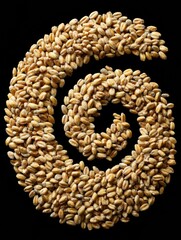 Obraz premium Golden Grains Arranged in a Spiral Shape on a Dark Background for Artistic Display Captured in a Creative Arrangement