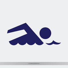 Dynamic swimming icon with bold graphic style for athletic branding and summer promotions, conveying movement, health, and aquatic fun