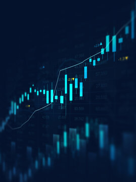 Financial data charts with glowing stock market graphs.Stock market investment data and analysis finance graph. Business financial chart with moving up arrow graph.
