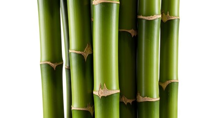 Obraz premium Closeup of clustered green bamboo stalks showing segmented structure against a white background