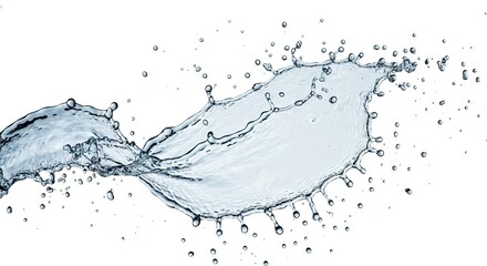 A dynamic water splash with droplets on a white background frozen midair