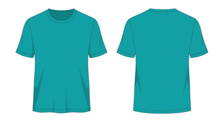 Naklejka premium Simple Teal Color Round Neck Short Sleeve T-Shirt Apparel