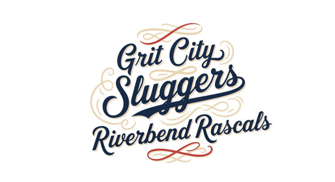 Decorative Handwritten Grit City Sluggers Riverbend Rascals Typographic Design Element