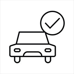 Car with checkmark icon symbolizing vehicle inspection, approval, or insurance confirmation. Simple line art design for web and mobile applications