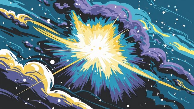 Vibrant cosmic explosion with stunning energy bursts against a dark space backdrop, perfect for science, technology, or creative concepts and futuristic themes