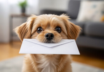 Dog Carrying a Gift Letter – Greeting or Delivery Theme