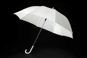 Elegant White Umbrella with Classic Handle on Black Background