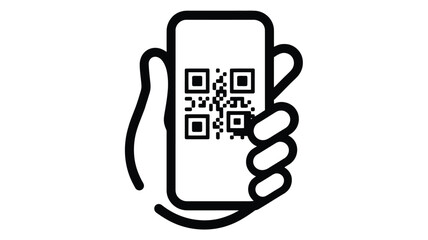 Hand holding smartphone displaying a qr code for scanning and digital information access