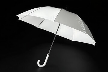 Elegant White Umbrella with Classic Handle on Black Background