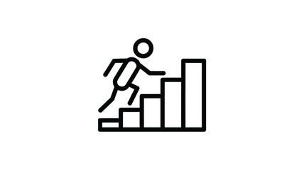 Simple line icon of a person climbing stairs representing progress and success