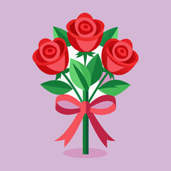 bouquet of red roses with ribbon