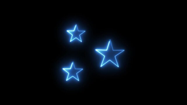Luminous blue neon star outlines abstract animation, dynamically appearing on a dark background, excellence, quality, rating, success, or recognition
