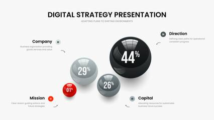 Sales Growth Slide Layout Vector Illustration. Business Visualization Four Element Diagram Slideshow Template. Enterprise Overview 4 Step Chart Frame Design.
