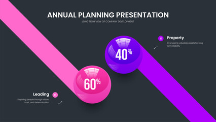 Professional Report Two Step Infographic Slide Layout. Company Plan Frame Template Vector Illustration. Minimalist Portfolio 2 Option Chart Slideshow Design.