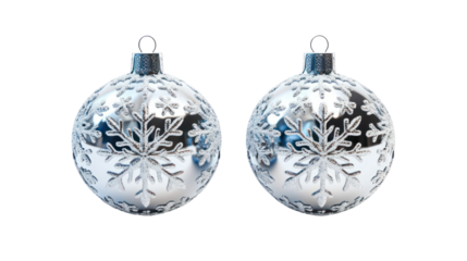 Two antique ornate silver oval flasks isolated on transparent background