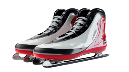 Pair of white and red ice skates isolated on transparent background