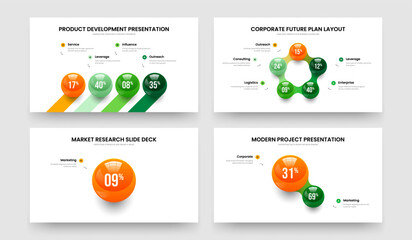 Advertising Development 4 5 1 2 Option Diagram Frame Template Set. Consulting Proposal Four Five One Two Element Graph Slideshow Design Vector Illustration Bundle.