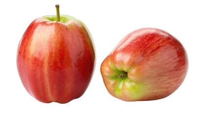Two ambrosia apples isolated on transparent background, close up studio shot
