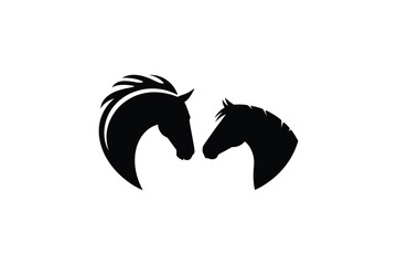 Two silhouette horse heads facing each other in a minimalist design