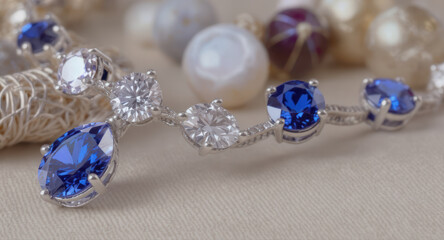 Elegant blue sapphire jewelry and diamond classic romantic decor piece. luxurious gift for special anniversary