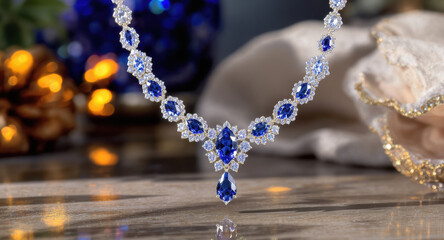 Luxurious sapphire jewelry necklace brilliant decor statement. elegant blue gemstone diamond accessory sparkles