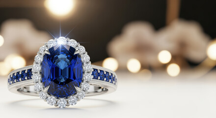 Elegant blue sapphire diamond ring jewelry for romance. This luxurious fine jewelry perfect decor for special proposal