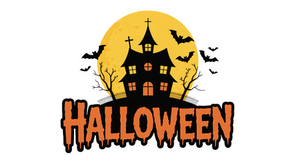 Spooky haunted house under full moon for Halloween celebration