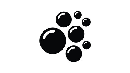 Abstract pattern of glossy black liquid droplets on a clean white background